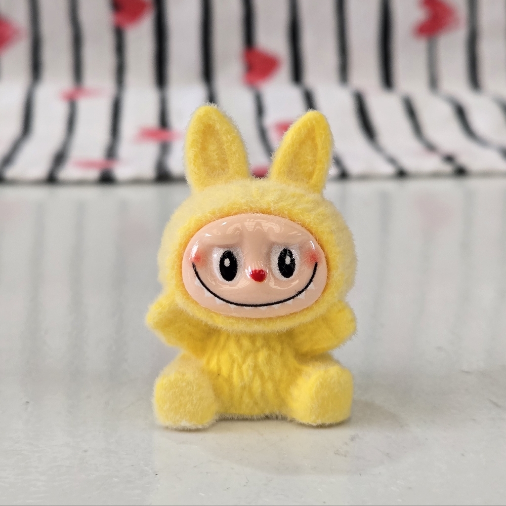 Yellow Mini Fuzzy Labubu Figurine - Picture 1 of 6